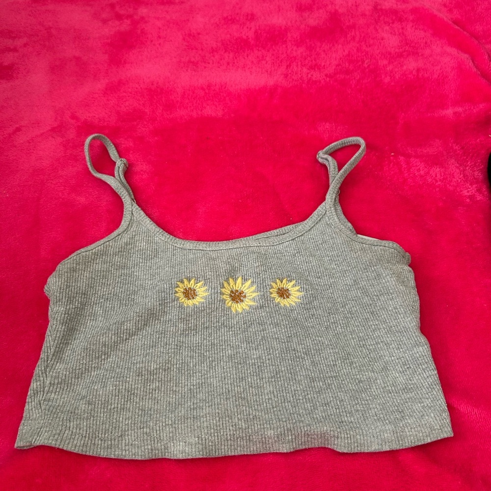 Hollister Gray Camisole with Sunflower Embroidery